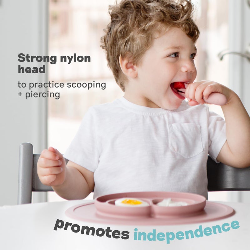 ezpz Mini Utensils - 12 Months+ (Fork & Spoon in Blue) - 100% BPA Free Fork and Spoon - Toddler Utensils - Designed by a Pediatric Feeding Specialist - Image 5